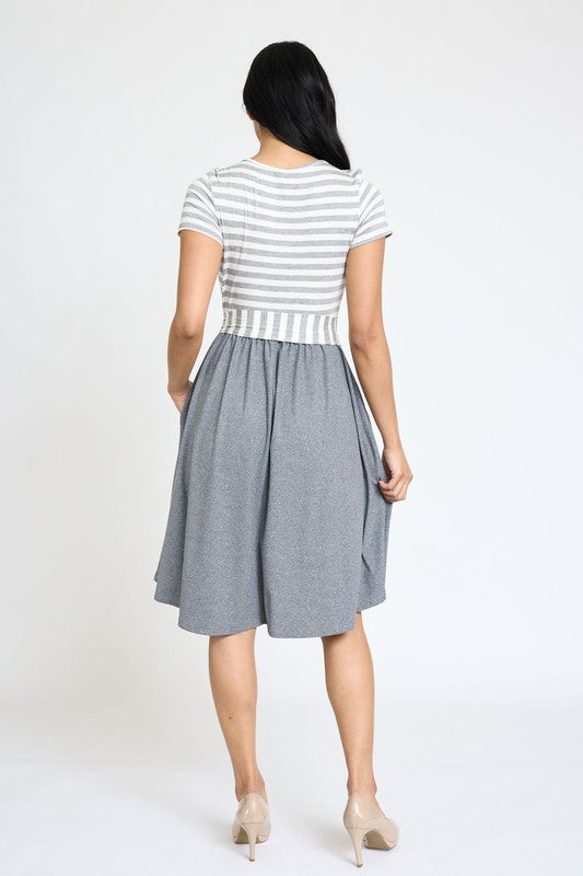 Short Sleeve Stripe Sash Dress