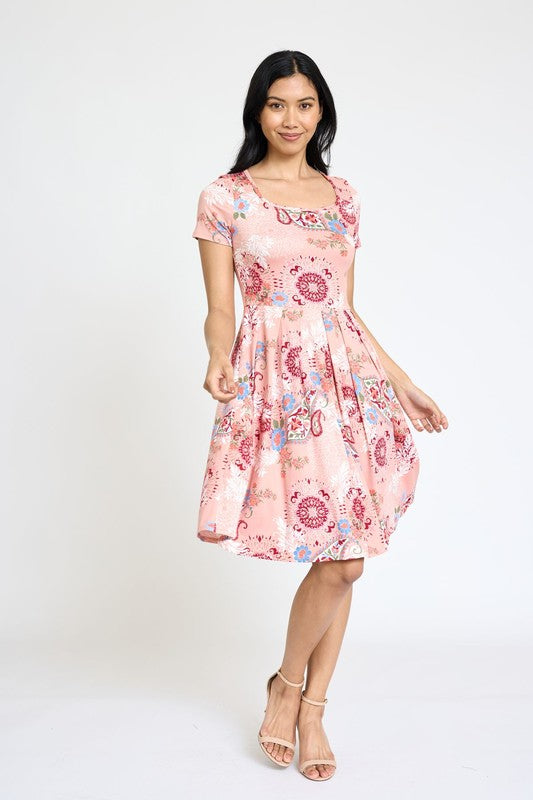 Vestido midi plisado de manga corta Medallion