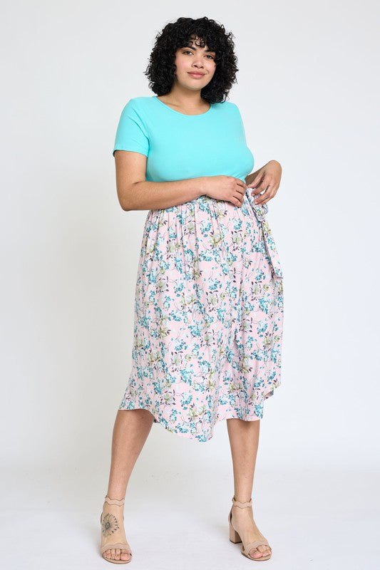 Plus Short Sleeve Floral Midi Dress