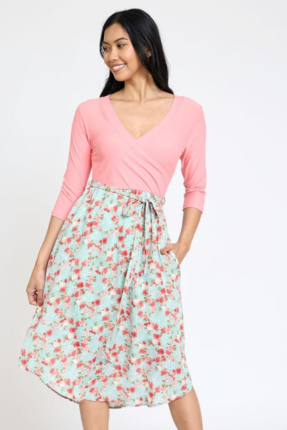 Spring Quarter Sleeve Sash Dress