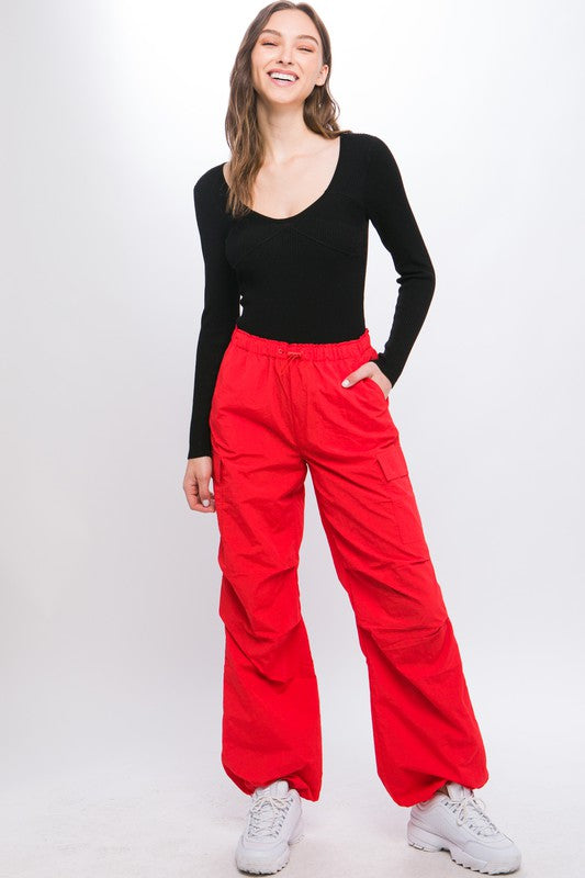 Womens Loose Fit Parachute Cargo Pants