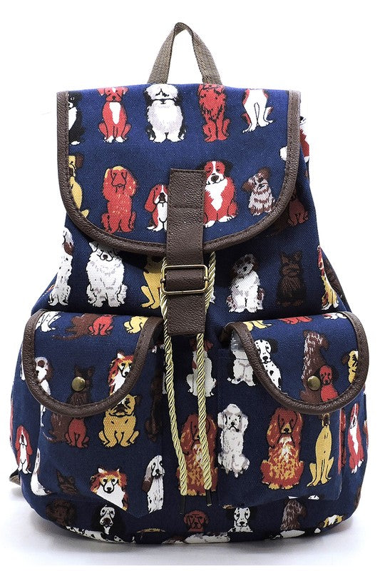 Mochila de lona con estampado de cachorros