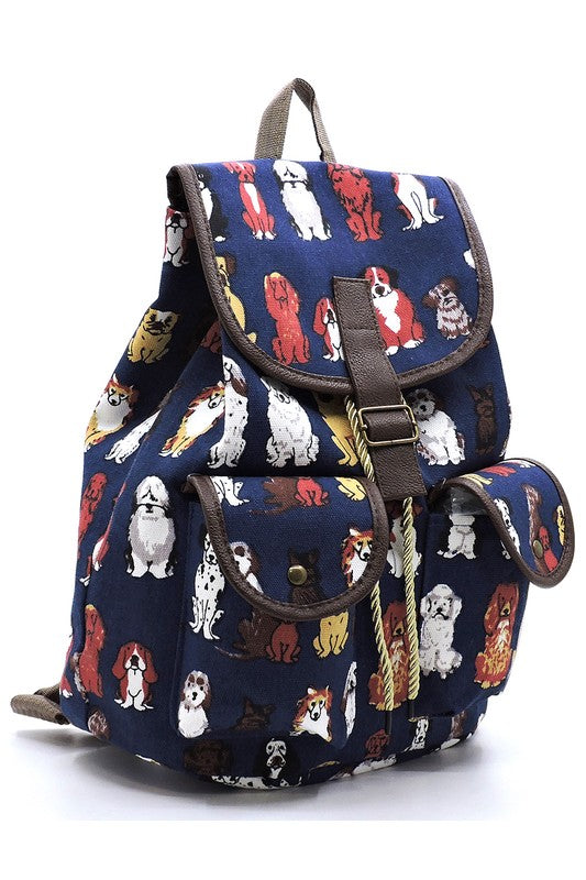 Mochila de lona con estampado de cachorros