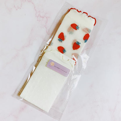 Dots And Strawberries Sheer Socks Set Of 2 Pairs