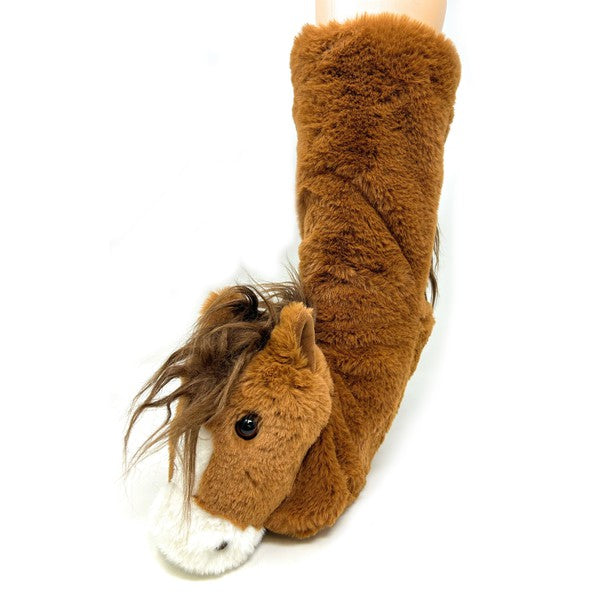 Horse Play - Calcetines tipo pantuflas de animales de felpa para mujer