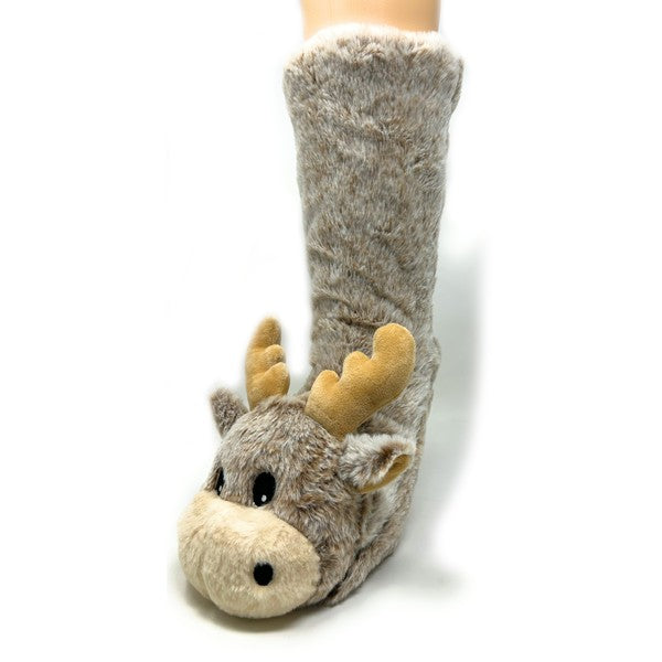 Moose Up - Calcetines tipo pantuflas de animales de peluche para mujer