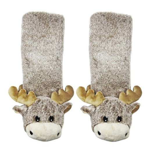 Moose Up - Calcetines tipo pantuflas de animales de peluche para mujer