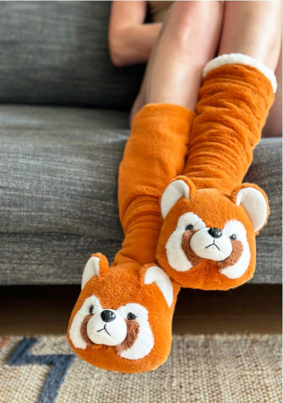 Red Panda - Calcetines tipo pantuflas con animales de peluche para mujer