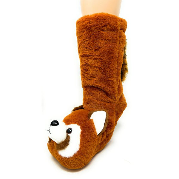 Red Panda - Calcetines tipo pantuflas con animales de peluche para mujer