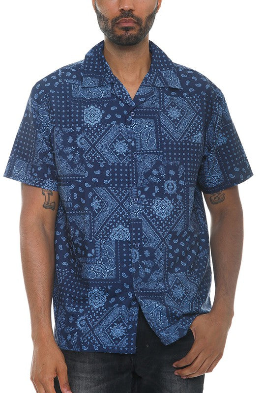 Mens Collared Print Button Down