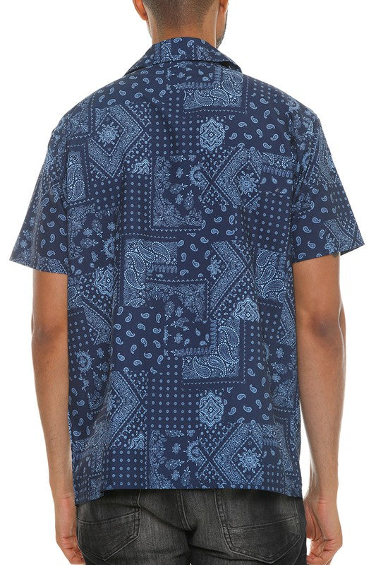 Mens Collared Print Button Down