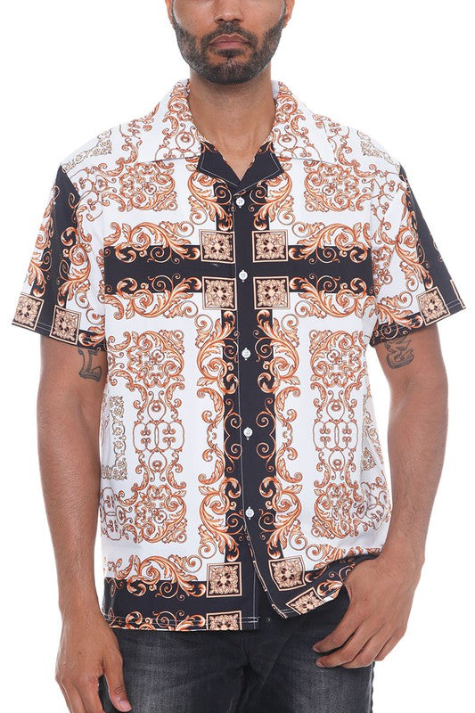 Mens Collared Print Button Down