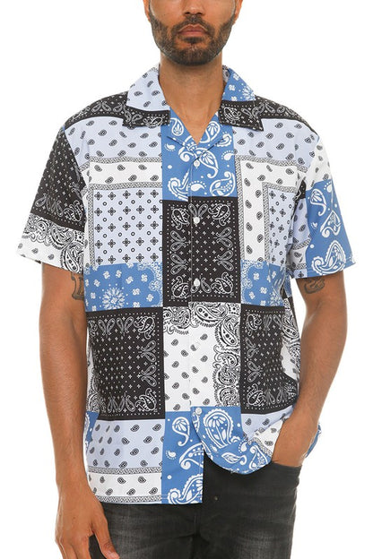 Mens Collared Print Button Down