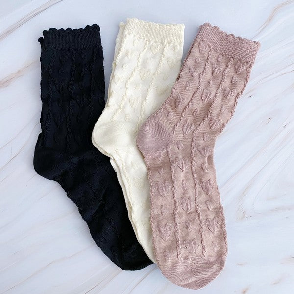 Heart Embossed Socks Set Of 3