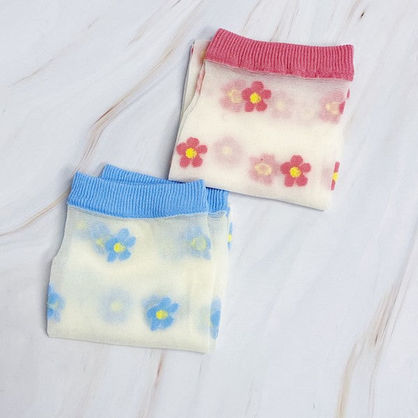 Mini Flower Sheer Socks Set Of 2 Pairs