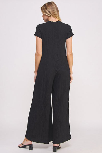 TEXTURED SHORT SLEEVE JUMPSUIT