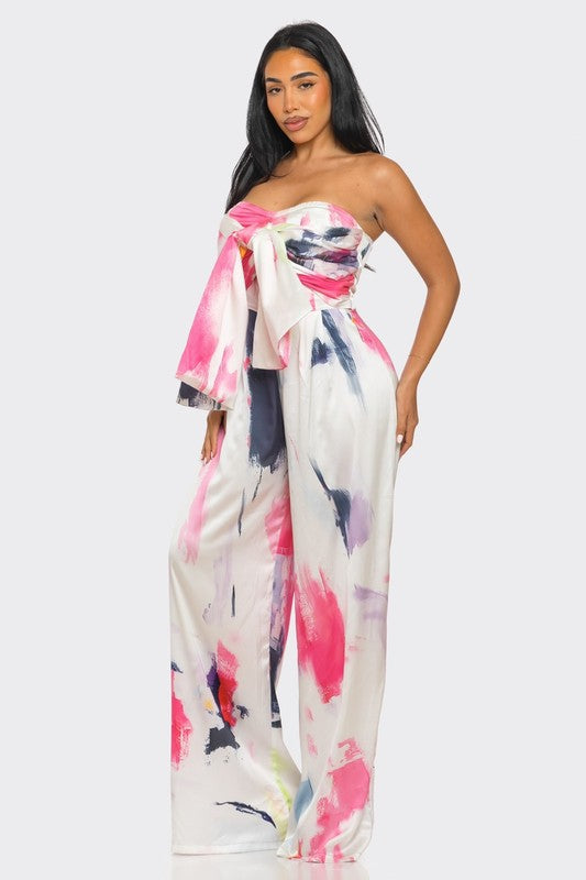 Abstract Elegance Printed Wide Leg Jumpsuit