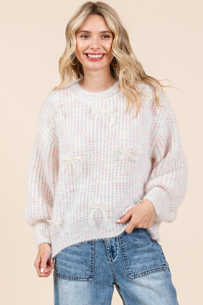 Bow Embroidered Heavyweight Knit Sweater