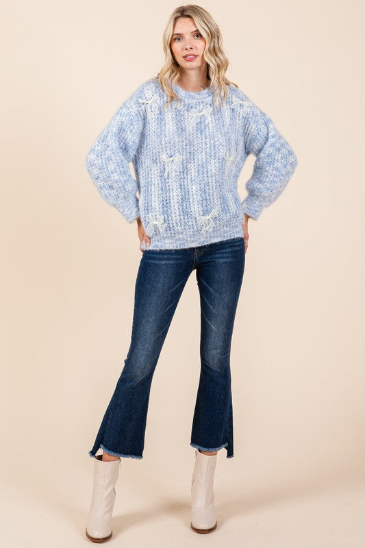 Bow Embroidered Heavyweight Knit Sweater