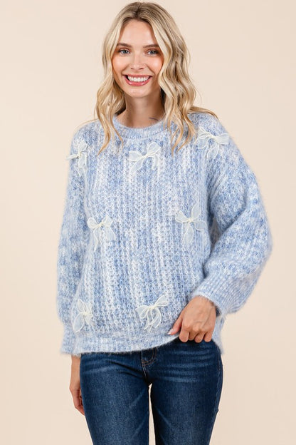 Bow Embroidered Heavyweight Knit Sweater