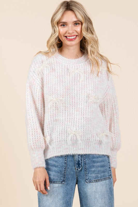 Bow Embroidered Heavyweight Knit Sweater