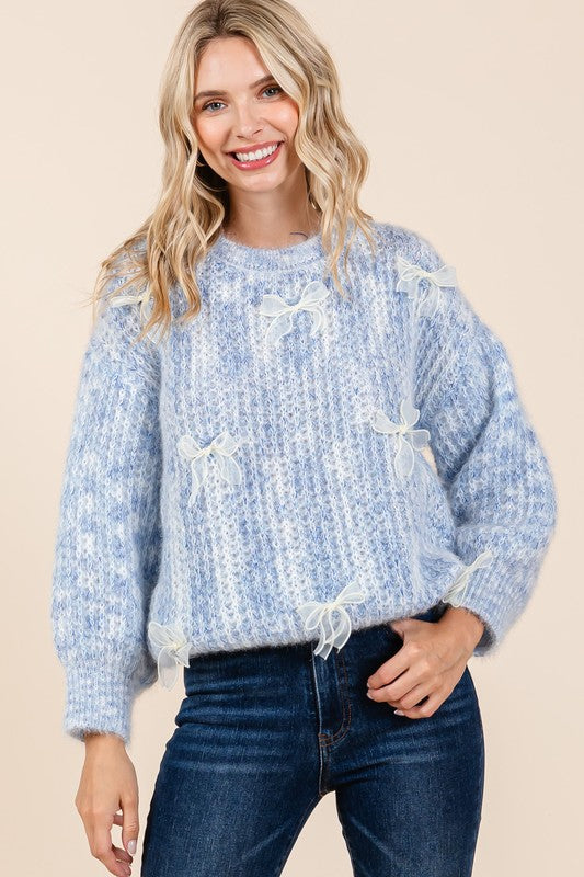 Bow Embroidered Heavyweight Knit Sweater