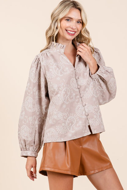 Plus Paisley Eyelet Laced Button-Up Blouse