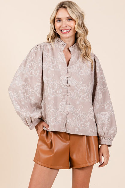 Paisley Eyelet Laced Button-Up Blouse