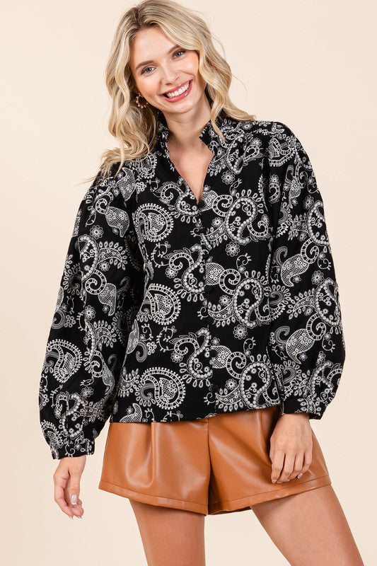 Paisley Eyelet Laced Button-Up Blouse