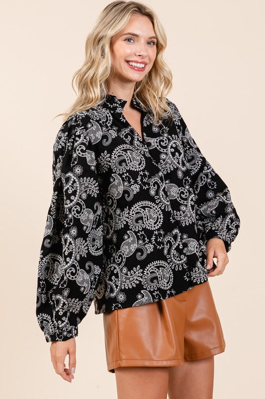 Plus Paisley Eyelet Laced Button-Up Blouse