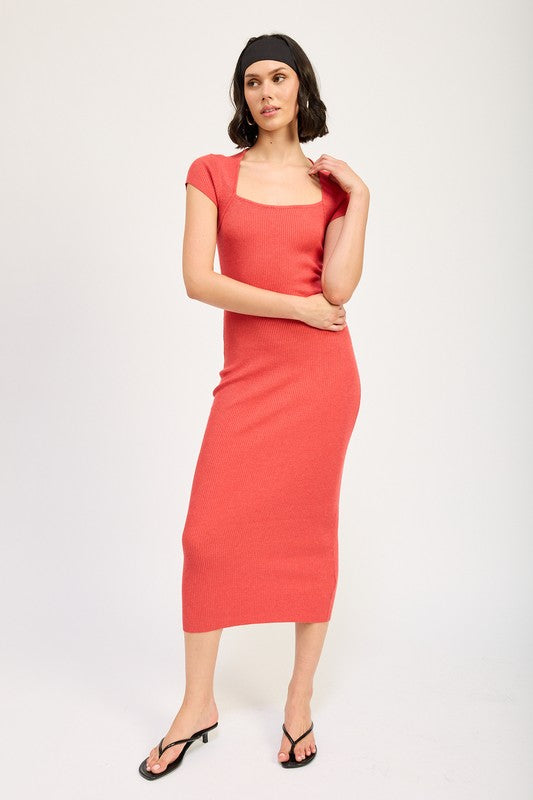 SQUARED NECK BODYCON MIDI DRESS