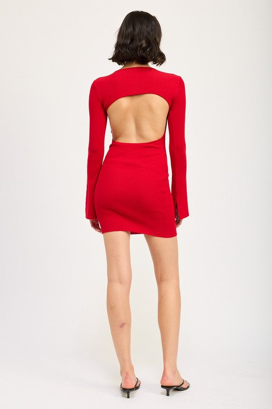 LONG SLEEVE MINI DRESS WITH BACK CUTOUT