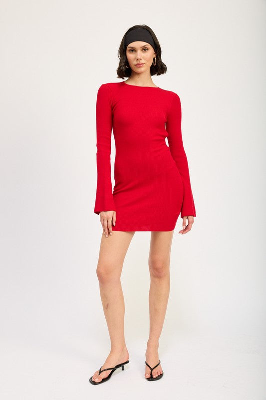 LONG SLEEVE MINI DRESS WITH BACK CUTOUT