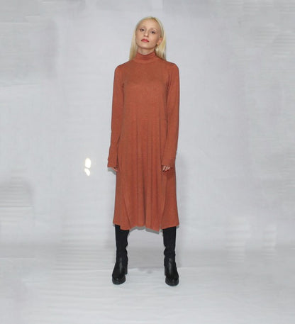 Turtle neck dress long sleeve with side slits