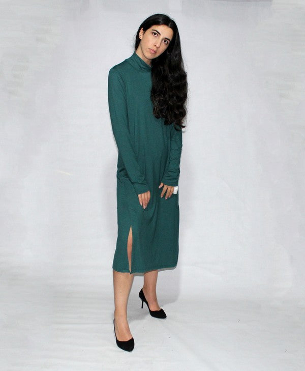 Turtle neck dress long sleeve with side slits