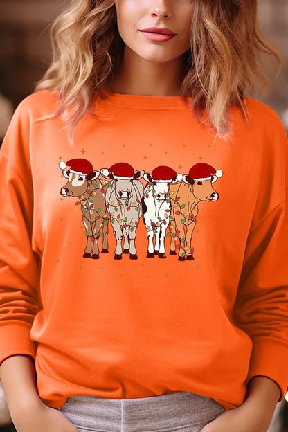 Christmas Cows Graphic Fleece Sweatshirts