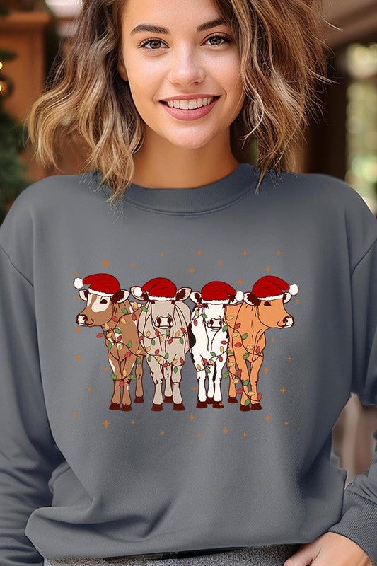 Christmas Cows Graphic Fleece Sweatshirts