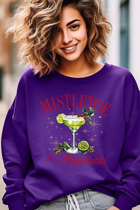 Mistletoe & Margaritas Graphic Fleece Sweatshirts