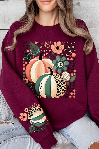 Boho Fall Leopard Pumpkins Graphic Sweatshirts