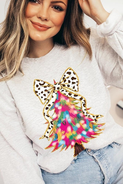 Faux Glitter Colorful Christmas Tree Sweatshirts