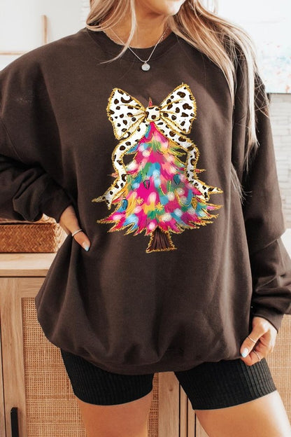 Faux Glitter Colorful Christmas Tree Sweatshirts