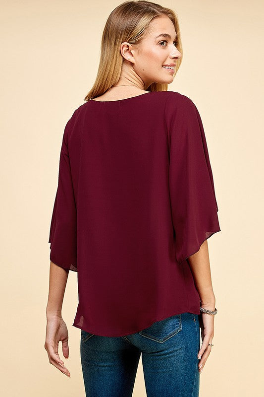 Tulip Sleeve Woven Blouse