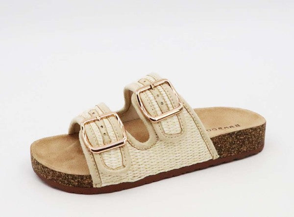 corc footbed slipper sandal in raffia strap upper