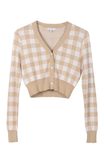 LS Gingham pattern cardigan