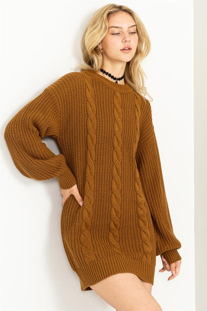 Minivestido estilo suéter de canalé de punto trenzado
