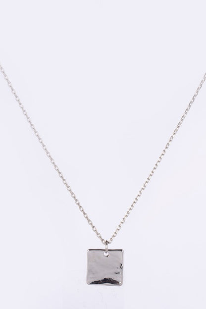 Twist ring and square silver pendant necklace set