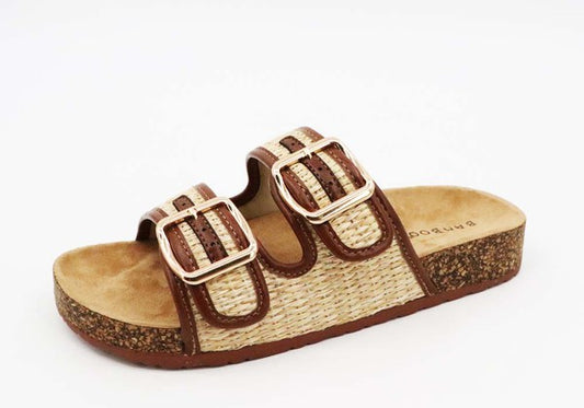 corc footbed slipper sandal in raffia strap upper