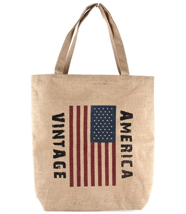 BOLSO TOTE VINTAGE DE PAJA BANDERA AMERICANA