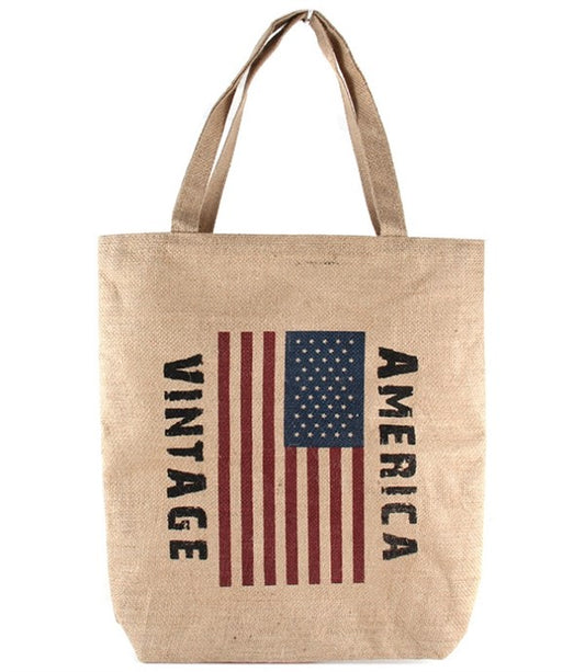 BOLSO TOTE VINTAGE DE PAJA BANDERA AMERICANA