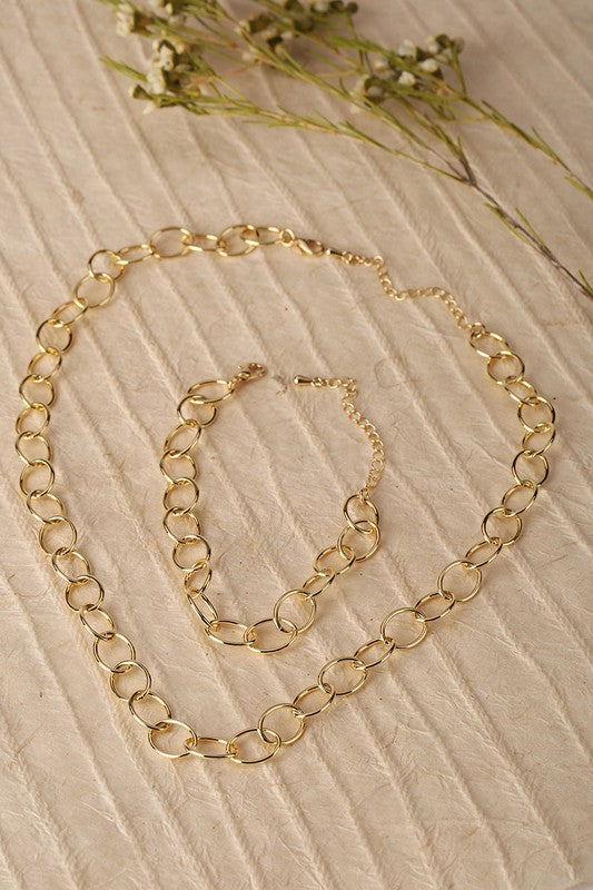 Conjunto de pulsera y collar de cadena - oro